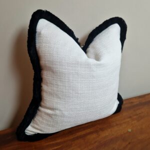 Stay Snow cushion with Black cotton fringe 1