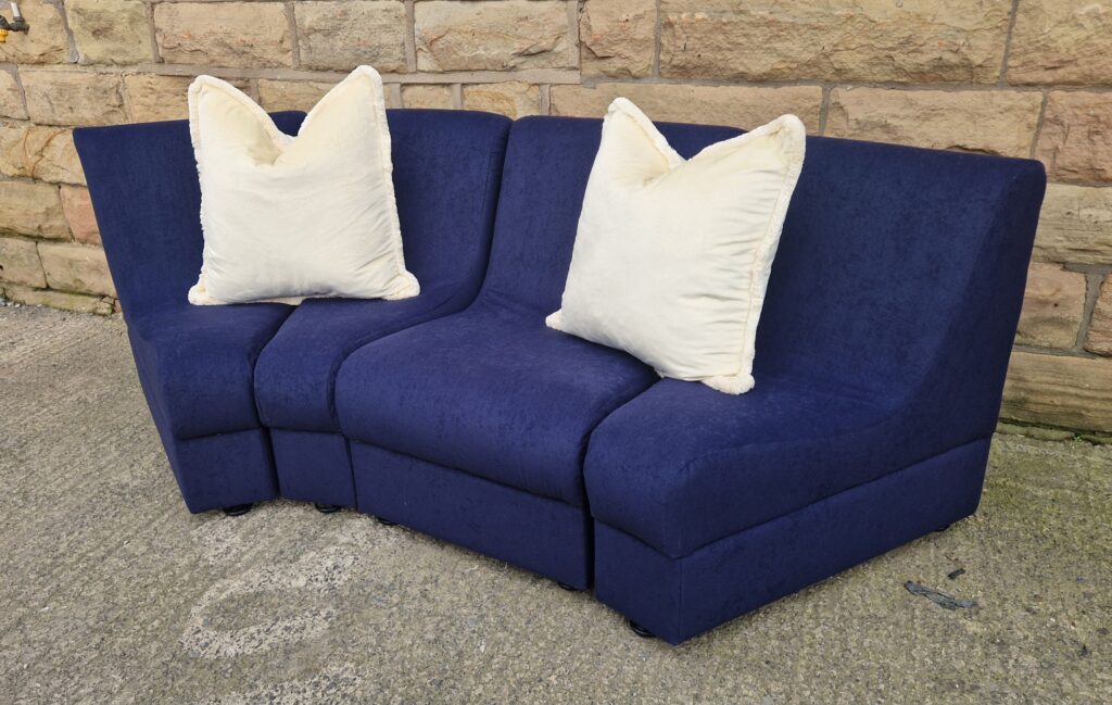 reupholstered blue School reading sofa