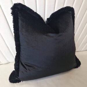 London Black cushion with Black Cotton Fringe