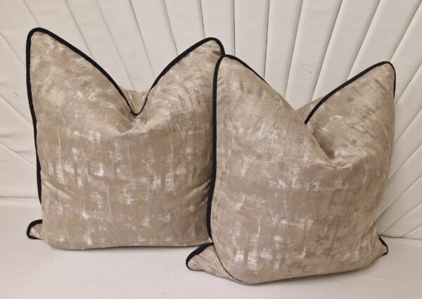 Smokey Golden Cushions with Black Piping