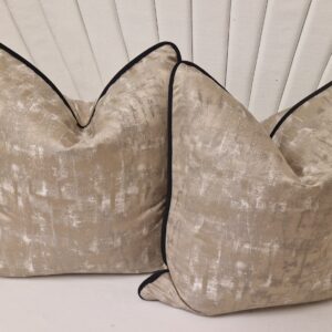 Smokey Golden Cushions with Black Piping
