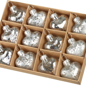 Hanging Silver Glass Heart Baubles