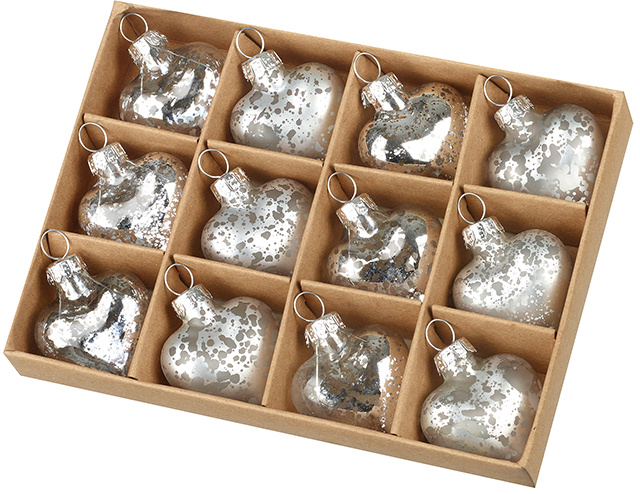 Hanging Silver Glass Heart Baubles