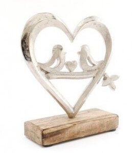 Silver Bird and Heart Ornament