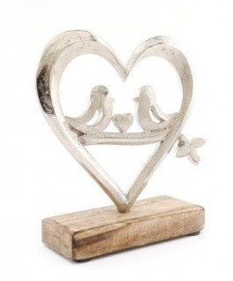 Silver Bird and Heart Ornament