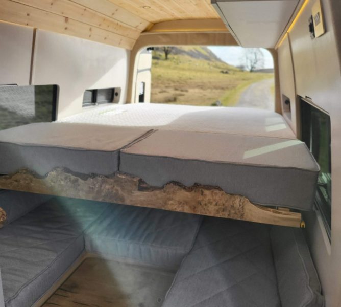 van conversion grey cushions